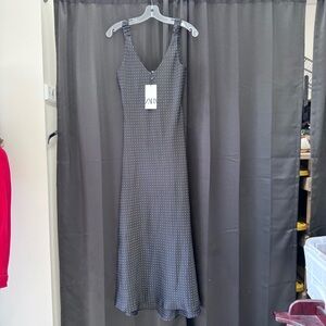 Zara Black Midi Dress with White Dots